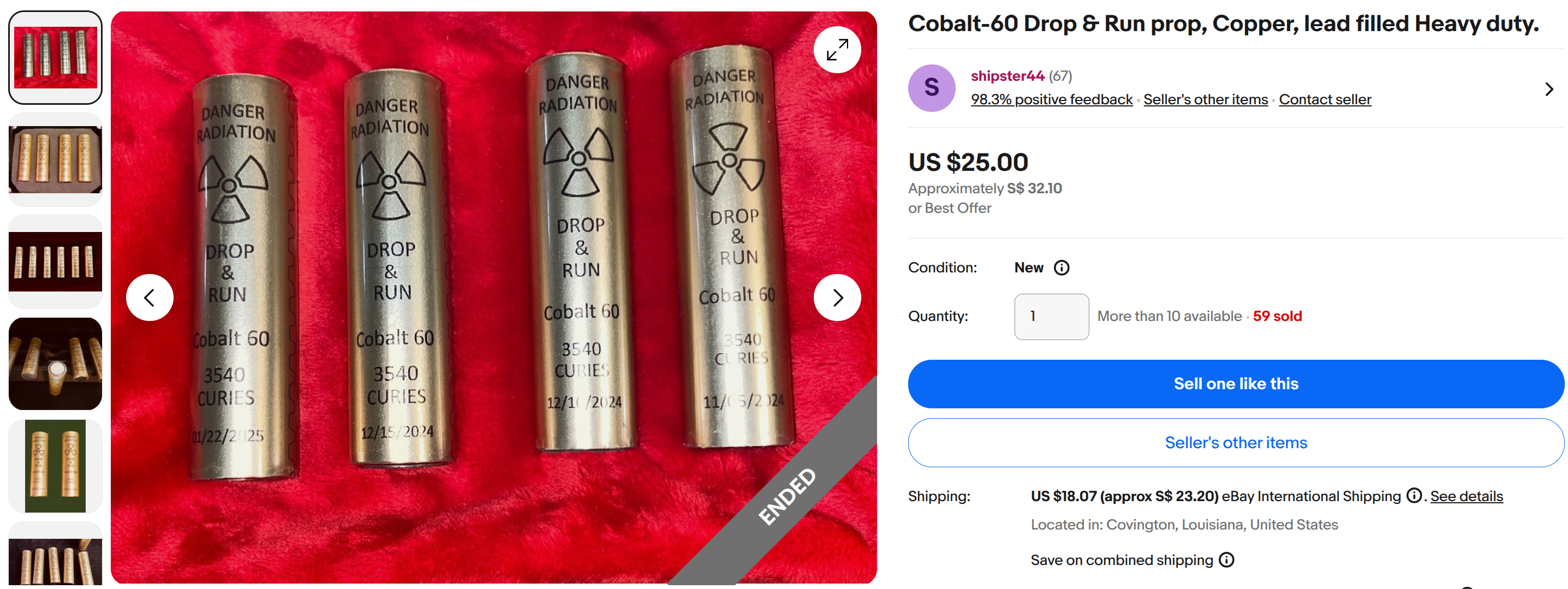 This seller has shipped 59 fake cobalt-60 orphan sources, hope nothing dicey comes of it!